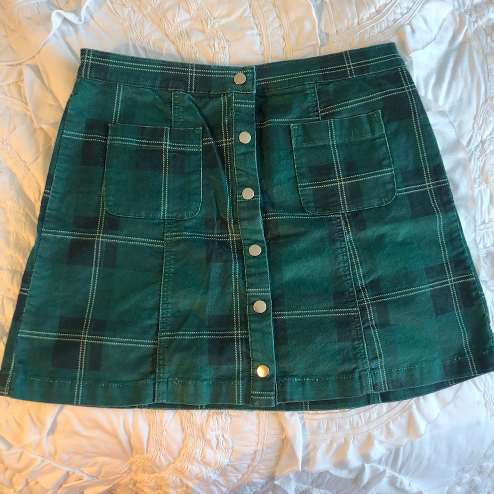 Urban Outfitters green and blue plaid mini skirt